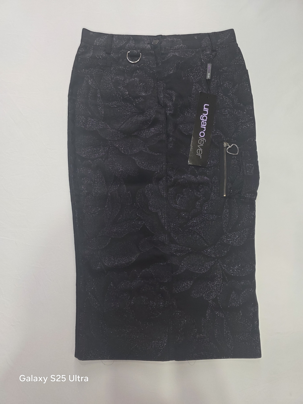 Ungaro Fever Shimmering Black Floral Jacquard Cargo Pencil Skirt - Size 6 (NWT)